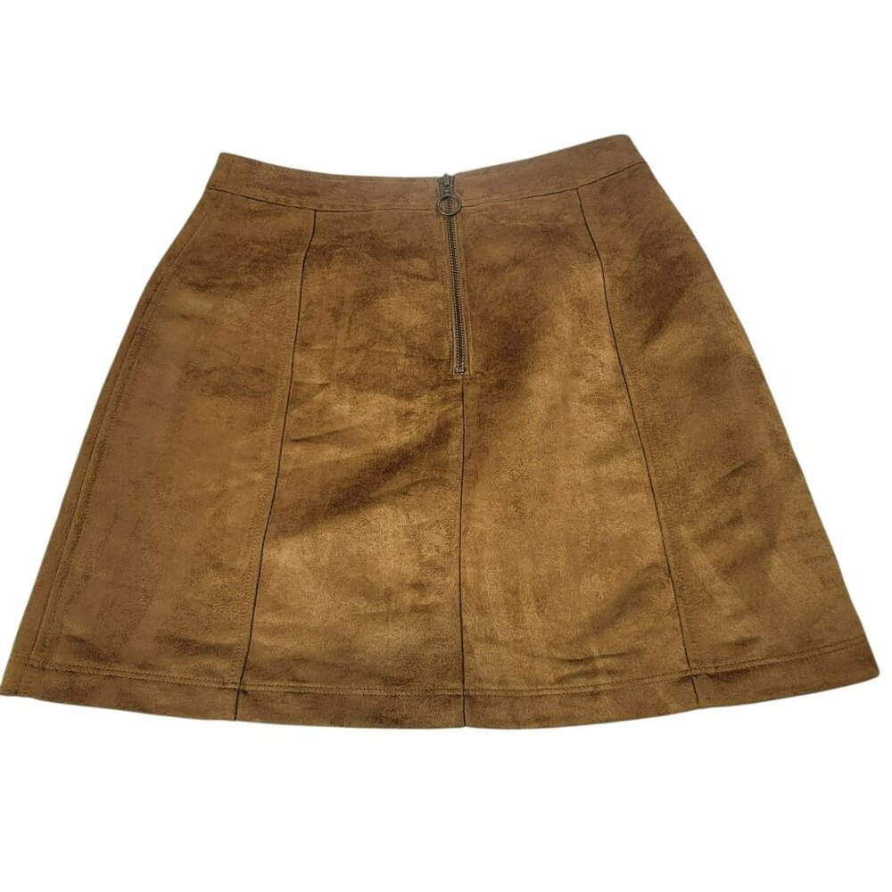 Old Navy Mini Skirt, Women 4, Brown Faux Suede, Accent Zipper, Back Pockets, EUC